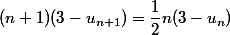 (n+1)(3 - u_{n+1}) = \dfrac{1}{2} n(3 - u_{n})